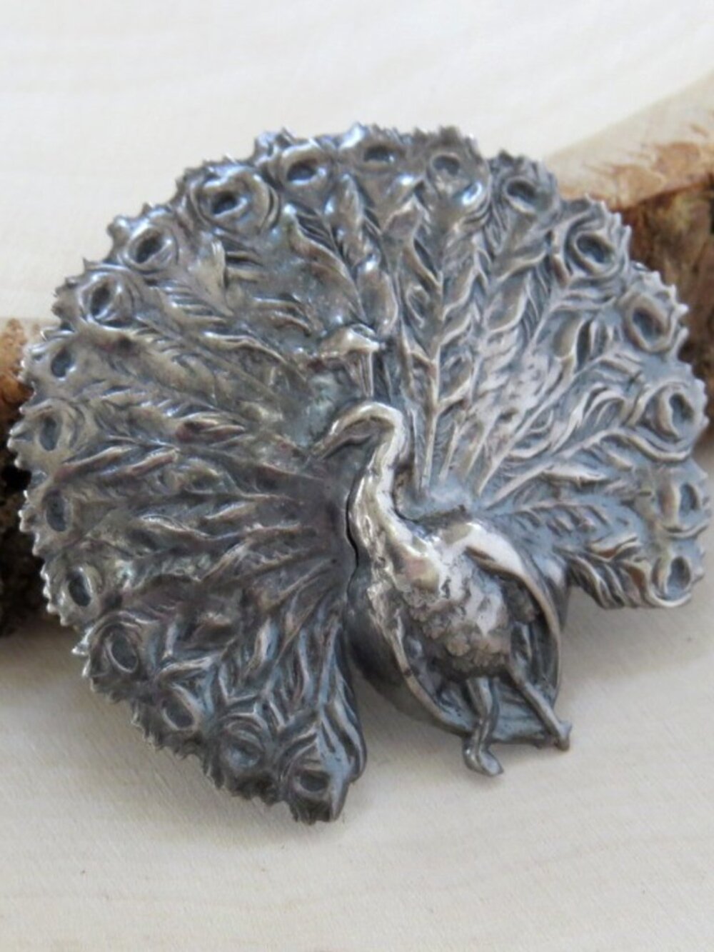 Dramatic Sterling Silver Peacock Brooch